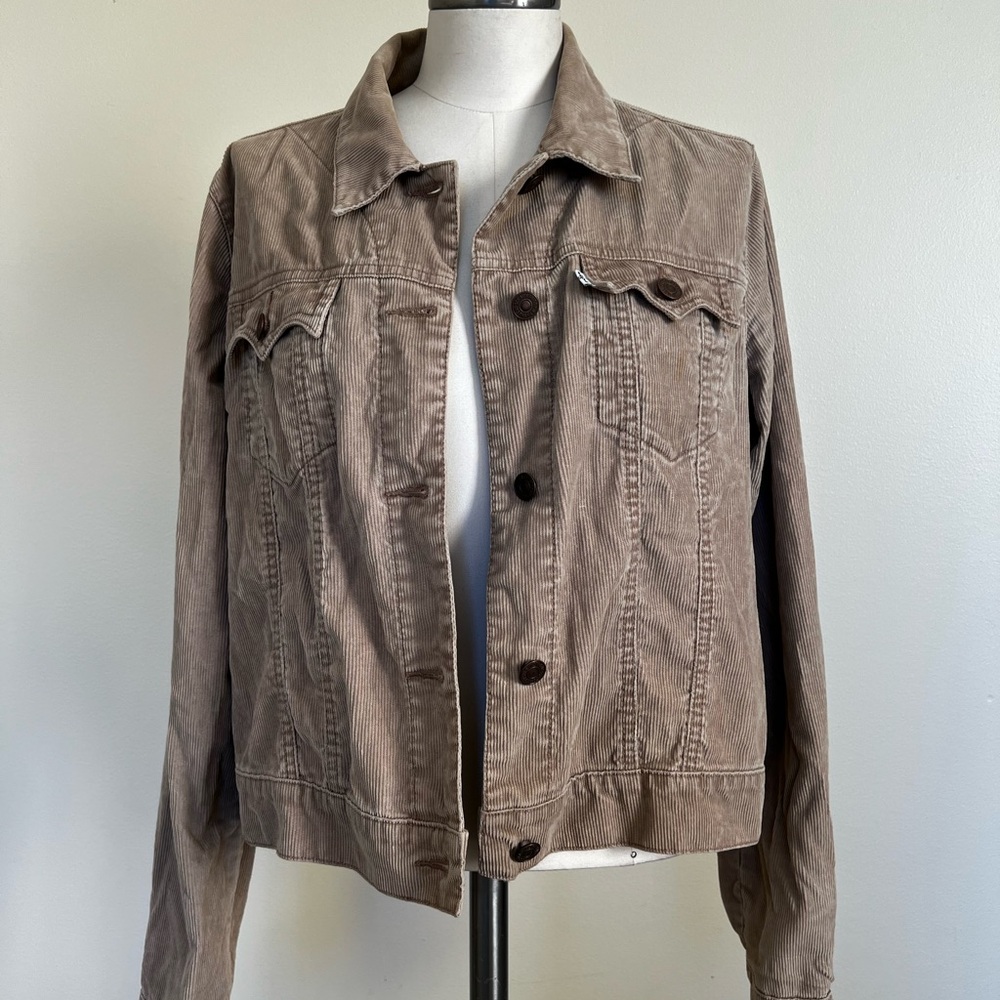 Corduroy Button-Front Jacket - Taupe